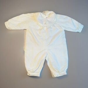 Vintage Aletta Baby Girl Christening Romper 12M White Lace Pearl Bow Italy